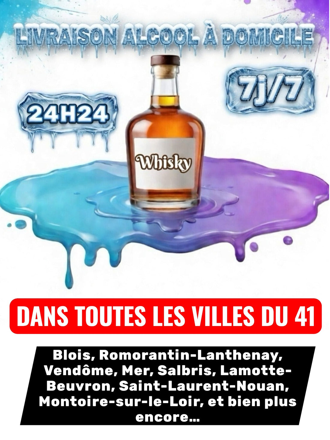 Livraison Alcool à Domicile Loir-et-Cher (41) 24h/24 7j/7 en moins de 30 minutes