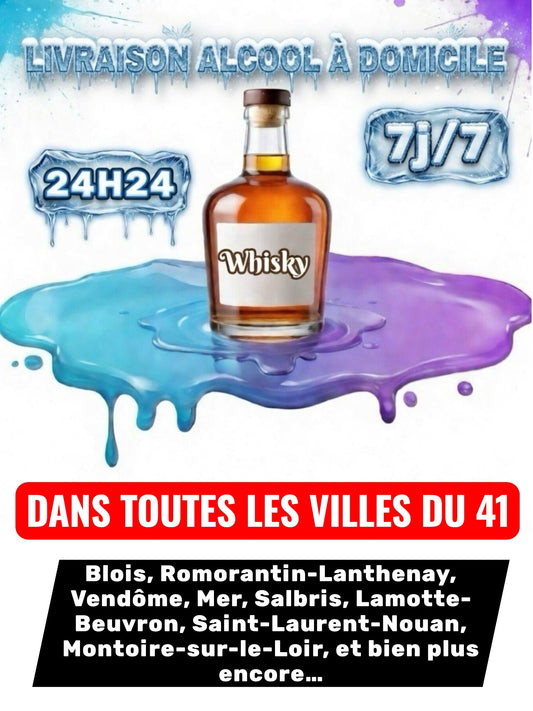 Livraison Alcool à Domicile Loir-et-Cher (41) 24h/24 7j/7 en moins de 30 minutes