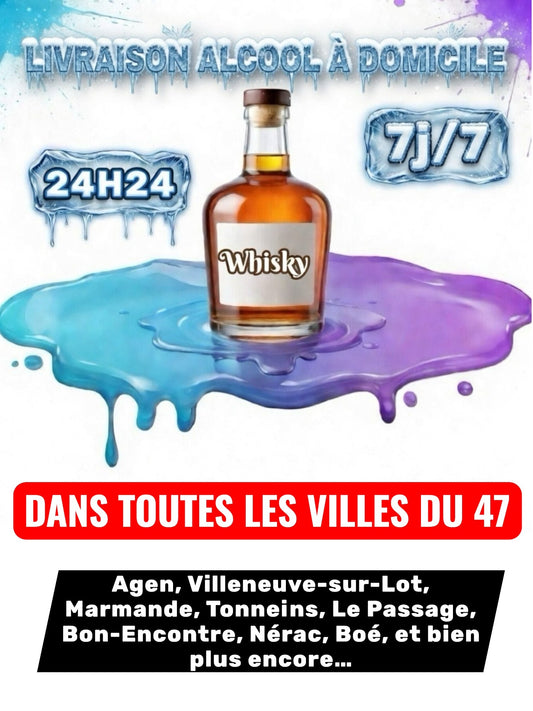 Livraison Alcool à Domicile Lot-et-Garonne (47) 24h/24 7j/7 en moins de 30 minutes