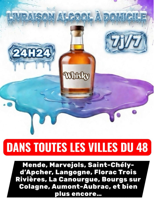 Livraison Alcool à Domicile Lozère (48) 24h/24 7j/7 en moins de 30 minutes