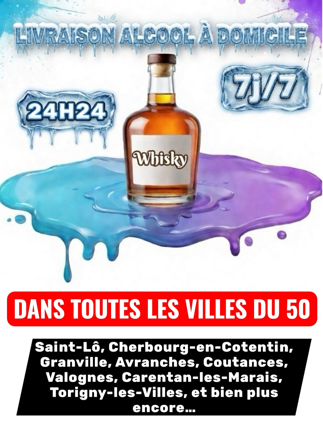 Livraison Alcool à Domicile Manche (50) 24h/24 7j/7 en moins de 30 minutes