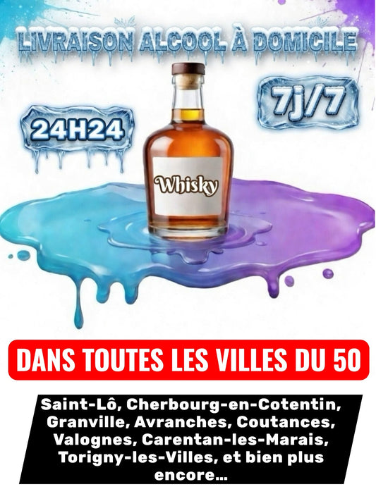 Livraison Alcool à Domicile Manche (50) 24h/24 7j/7 en moins de 30 minutes