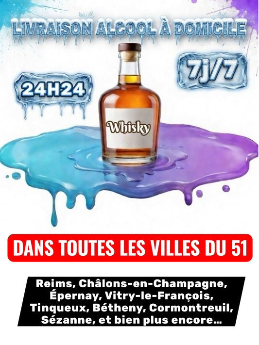 Livraison Alcool à Domicile Marne (51) 24h/24 7j/7 en moins de 30 minutes