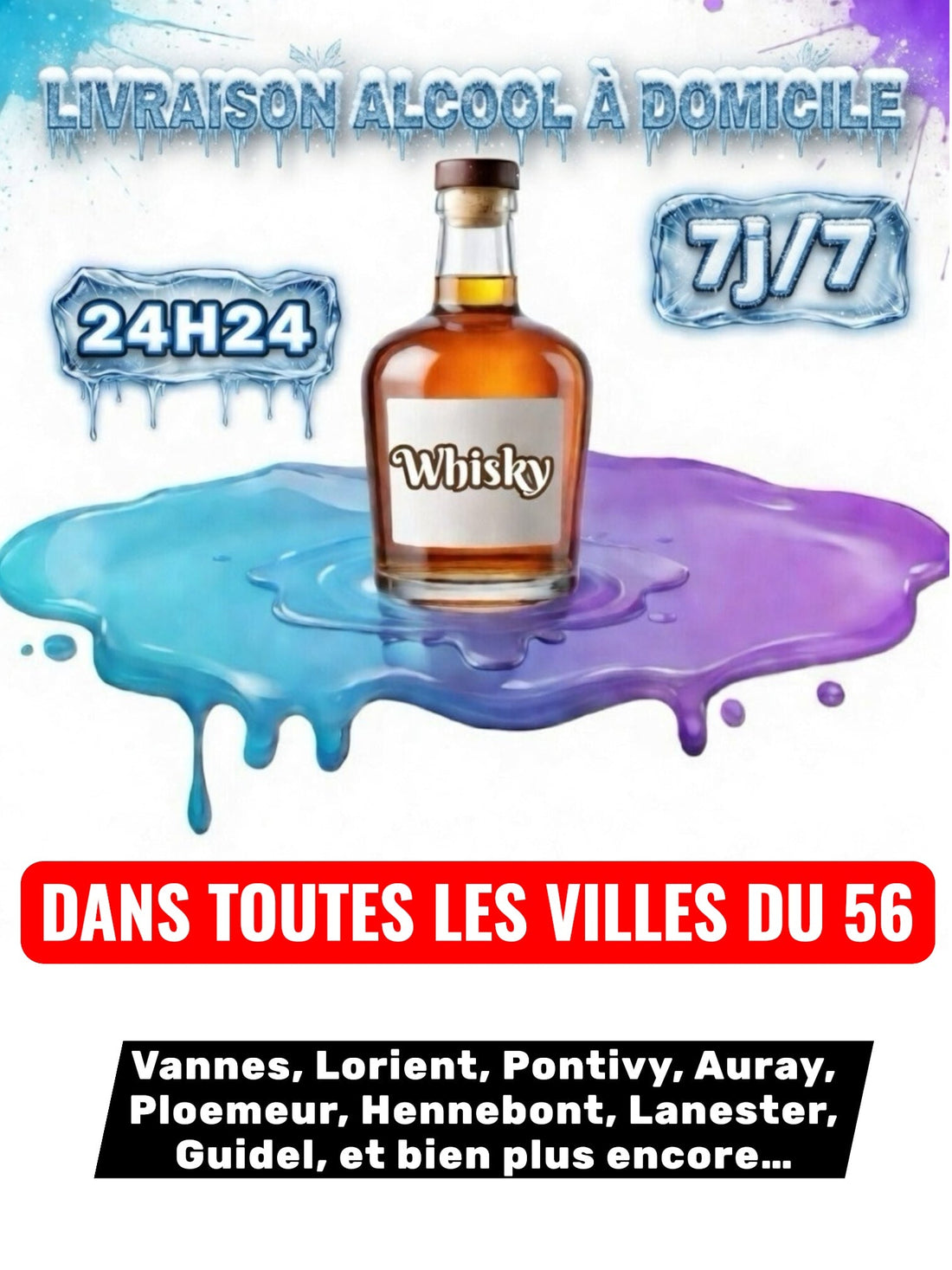 Livraison Alcool à Domicile Morbihan (56) 24h/24 7j/7 en moins de 30 minutes