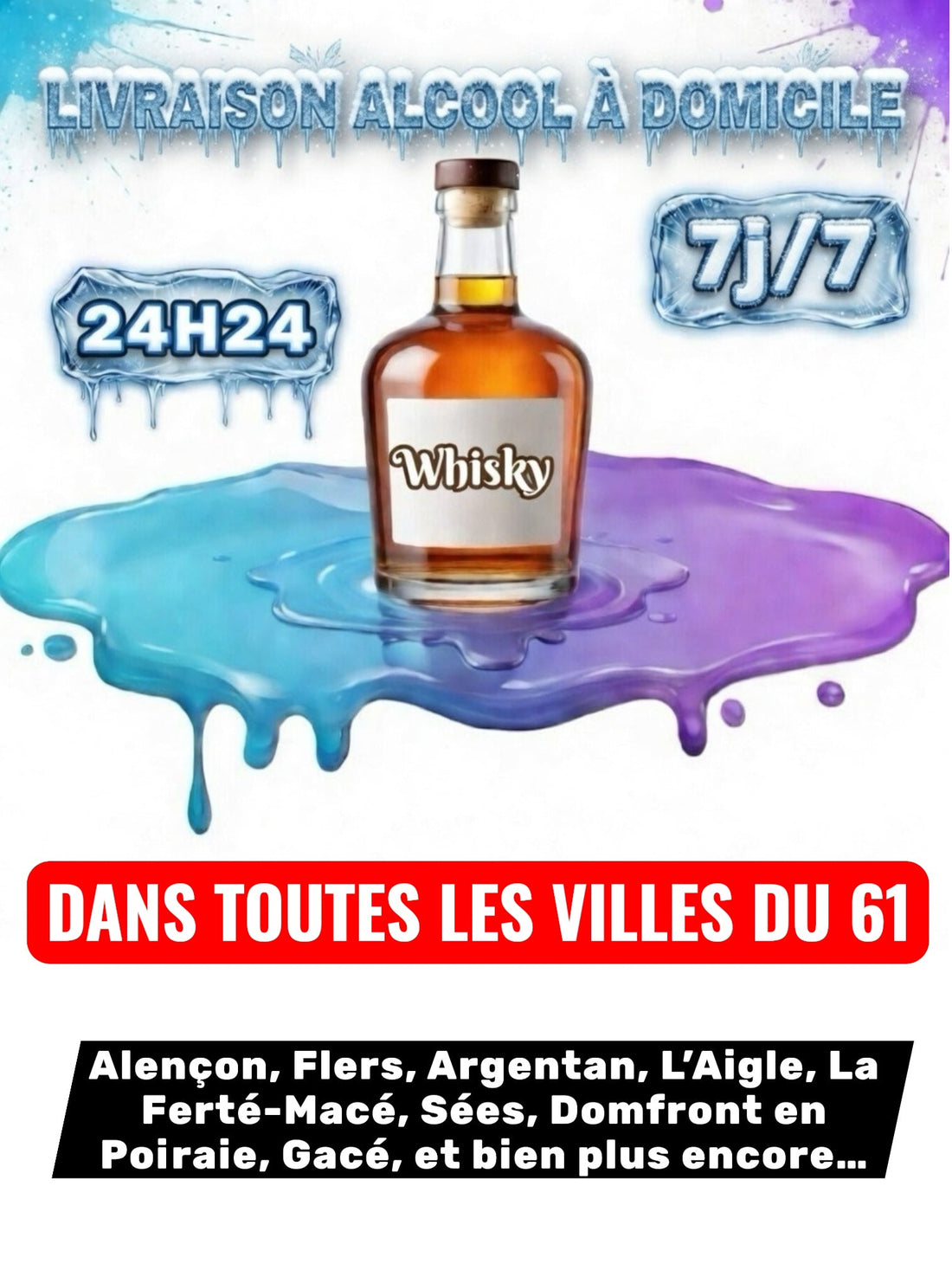 Livraison Alcool à Domicile Orne (61) 24h/24 7j/7 en moins de 30 minutes