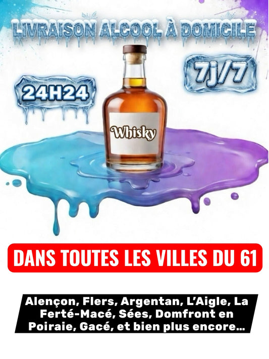 Livraison Alcool à Domicile Orne (61) 24h/24 7j/7 en moins de 30 minutes
