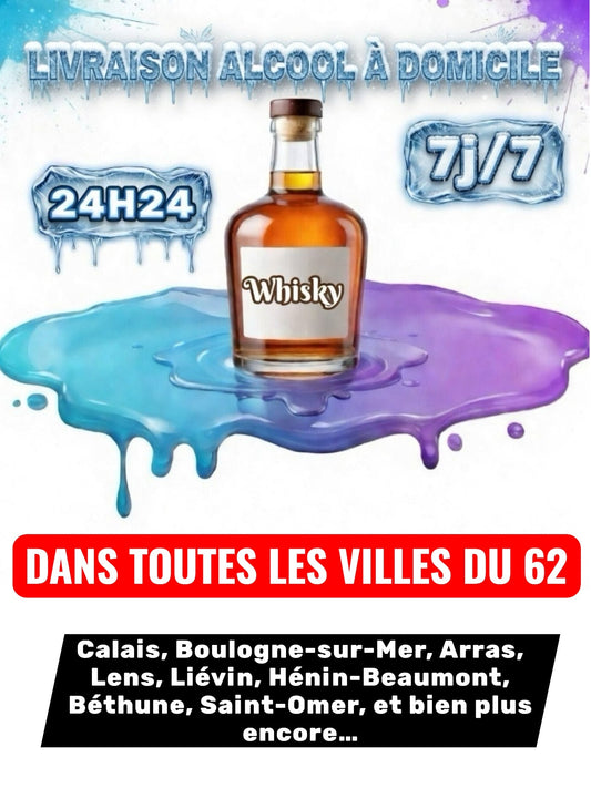 Livraison Alcool à Domicile Pas-de-Calais (62) 24h/24 7j/7 en moins de 30 minutes