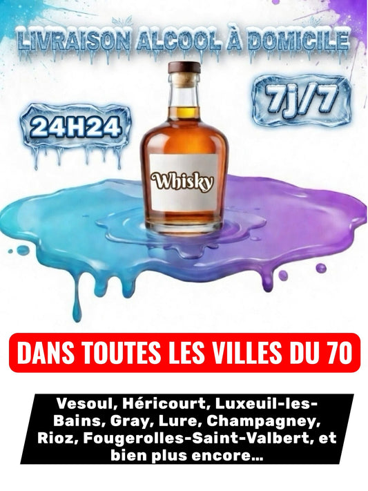 Livraison Alcool à Domicile Haute-Saône (70) 24h/24 7j/7 en moins de 30 minutes